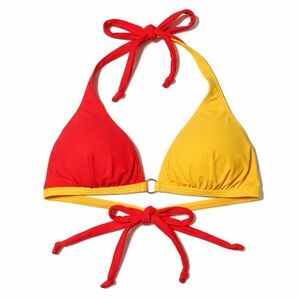 Women's Two-Tone Red and Yellow Halter Bikini Top